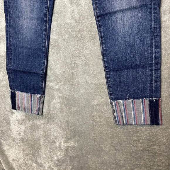 LOFT Women Classic Preppy Embroidered Slim Skinny Ankle Crop Dark Wash Jean 2 - Picture 4 of 11